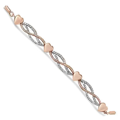 14K Rose Gold Plated .925 Sterling Silver Cttw Diamond Accent Layered Infinity Link and Heart Adjustable Bolo Bracelet (I-J Color, I3 Clarity) - Bijoux-NYC Direct
