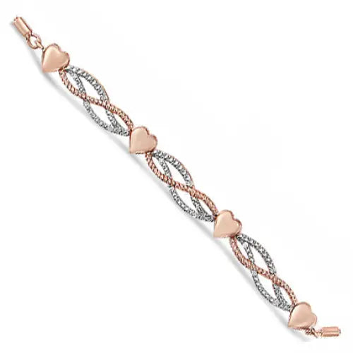 Diamond infinity and heart 14k rose gold plated silver bolo bracelet bijoux-nyc direct