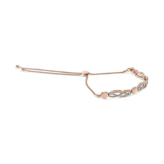 14K Rose Gold Plated .925 Sterling Silver Cttw Diamond Accent Layered Infinity Link and Heart Adjustable Bolo Bracelet (I-J Color, I3 Clarity) - Bijoux-NYC Direct