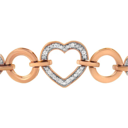 14K Rose Gold Plated .925 Sterling Silver Diamond Accent Circle and Heart Link Adjustable 6”-10” Bolo Bracelet (I-J Color, I3 Clarity) - Bijoux-NYC Direct