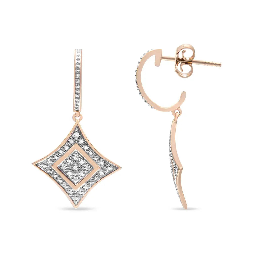 14K Rose Gold Plated .925 Sterling Silver Round-Cut Diamond Accent Dangle Rhombus Earrings (H-I Color, I2-I3 Clarity) - Bijoux-NYC Direct
