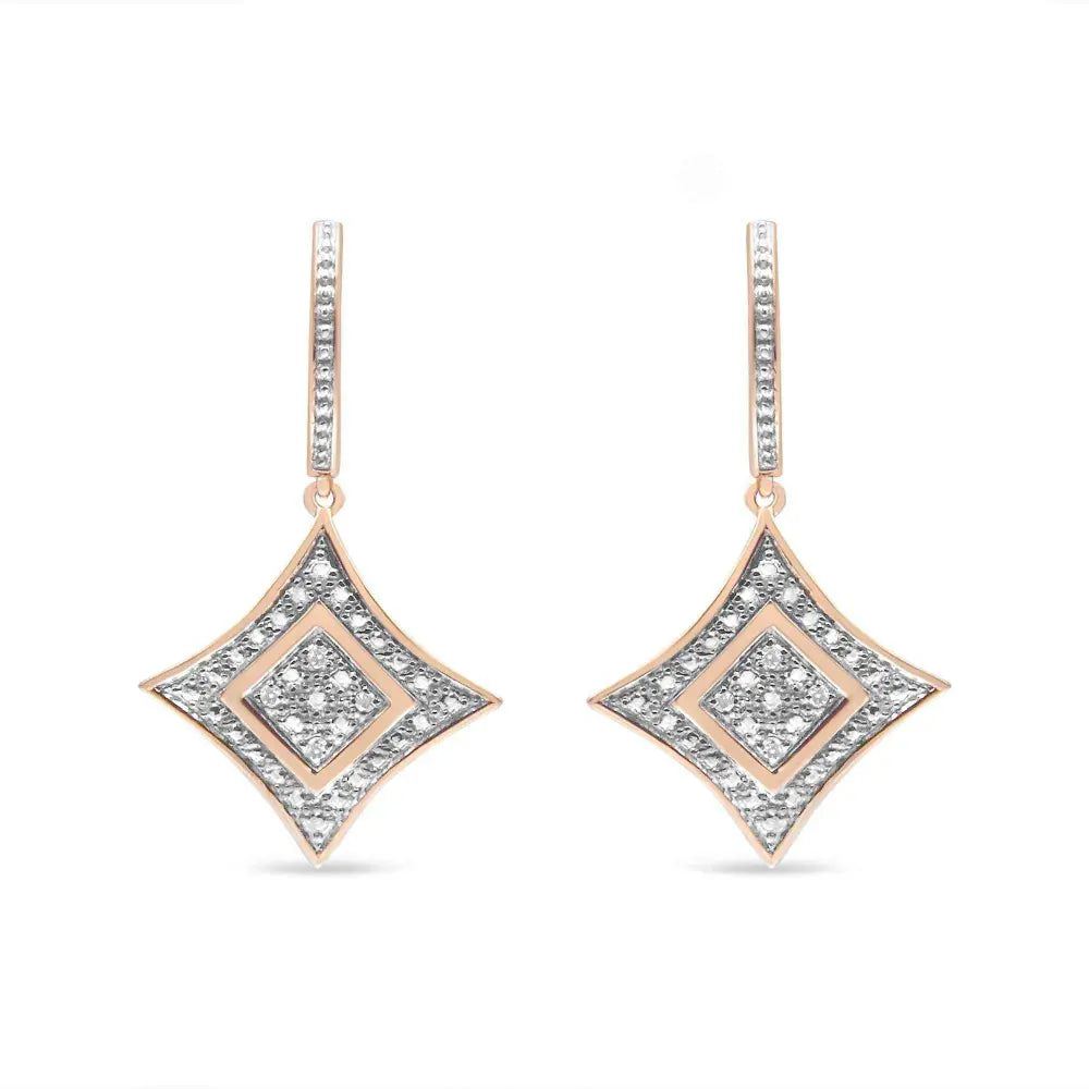 14K Rose Gold Plated .925 Sterling Silver Round-Cut Diamond Accent Dangle Rhombus Earrings (H-I Color, I2-I3 Clarity) - Bijoux-NYC Direct