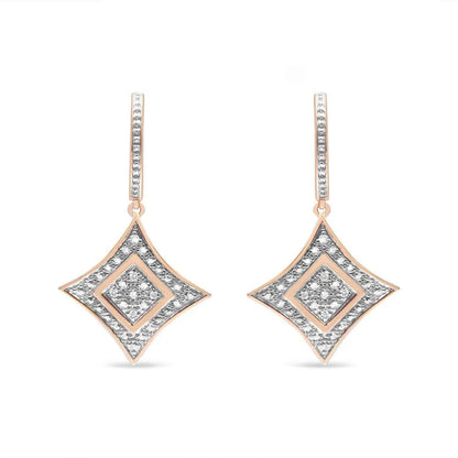 14K Rose Gold Plated .925 Sterling Silver Round-Cut Diamond Accent Dangle Rhombus Earrings (H-I Color, I2-I3 Clarity) - Bijoux-NYC Direct