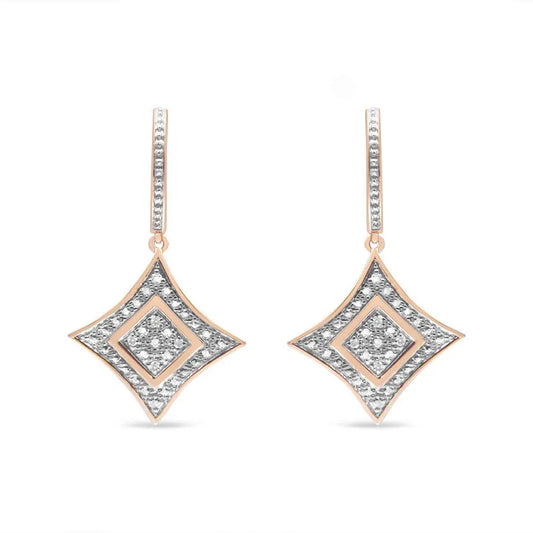 14K Rose Gold Plated .925 Sterling Silver Round-Cut Diamond Accent Dangle Rhombus Earrings (H-I Color, I2-I3 Clarity) - Bijoux-NYC Direct