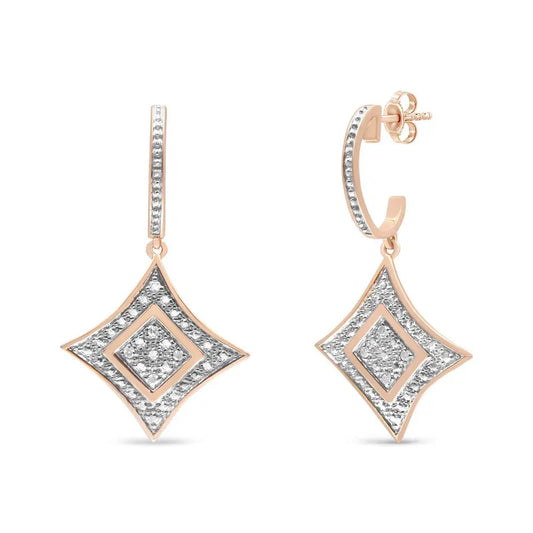 14K Rose Gold Plated .925 Sterling Silver Round-Cut Diamond Accent Dangle Rhombus Earrings (H-I Color, I2-I3 Clarity) - Bijoux-NYC Direct
