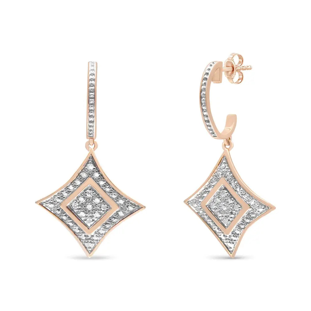 Rose gold plated sterling silver diamond accent rhombus dangle earrings bijoux-nyc direct