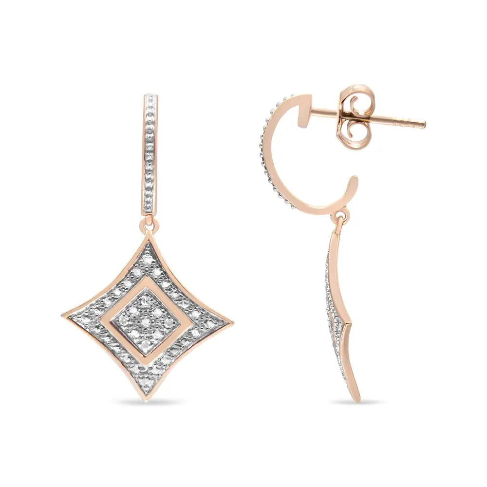 Rose gold plated sterling silver diamond accent rhombus dangle earrings bijoux-nyc direct
