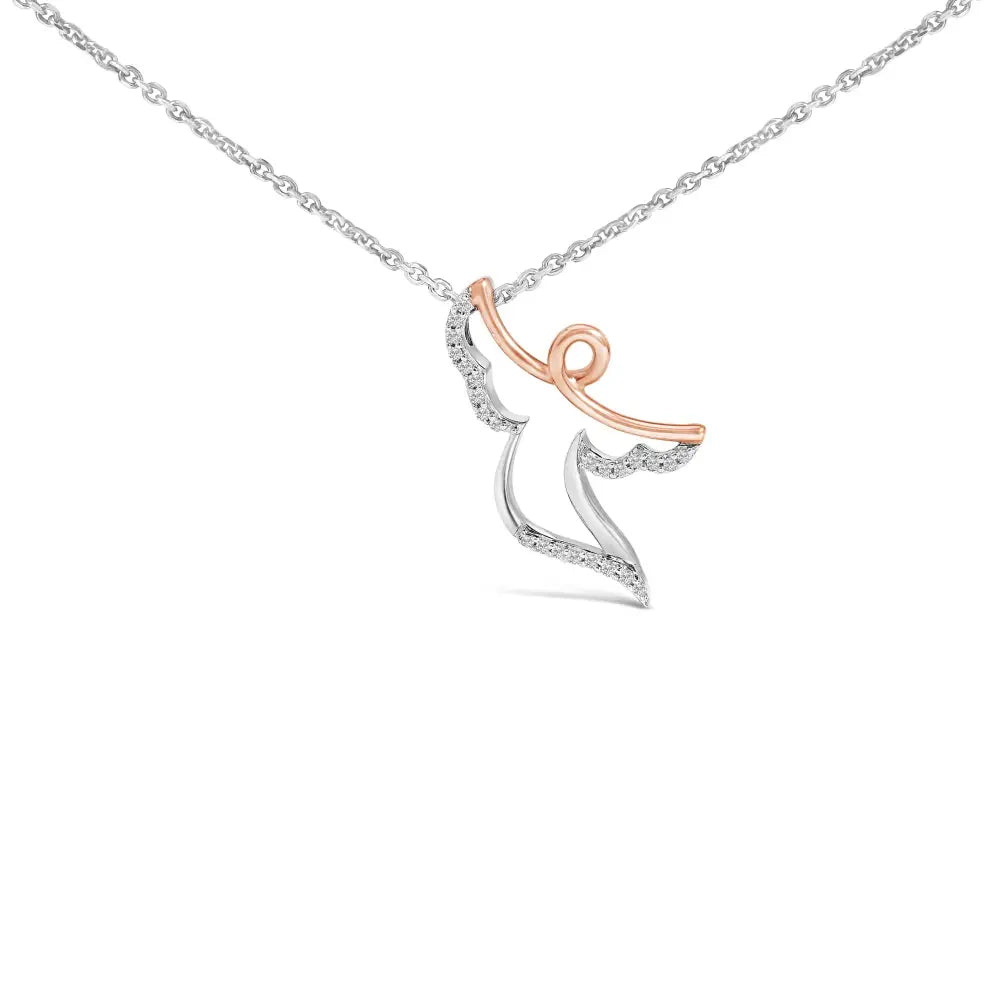 Diamond angel pendant necklace in 14k rose gold plated sterling silver bijoux-nyc direct