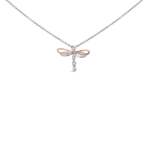 1/10 cttw diamond dragonfly pendant in 14k rose gold plated silver bijoux-nyc direct