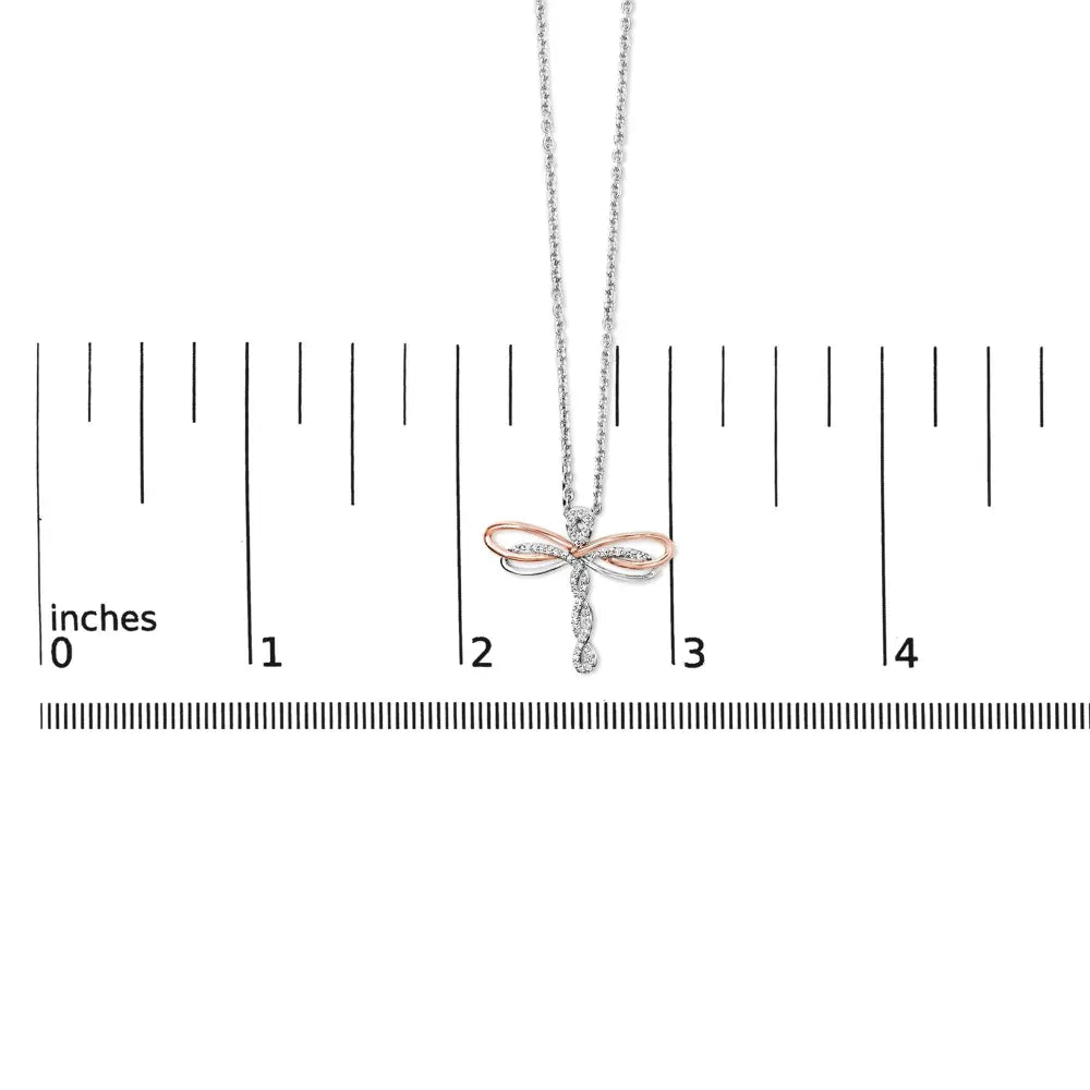 1/10 cttw diamond dragonfly pendant in 14k rose gold plated silver bijoux-nyc direct