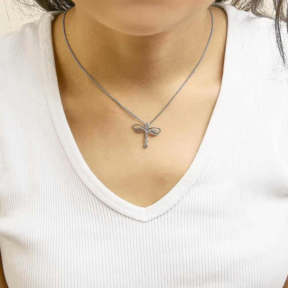 1/10 cttw diamond dragonfly pendant in 14k rose gold plated silver bijoux-nyc direct