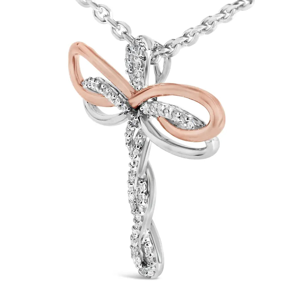 1/10 cttw diamond dragonfly pendant in 14k rose gold plated silver bijoux-nyc direct
