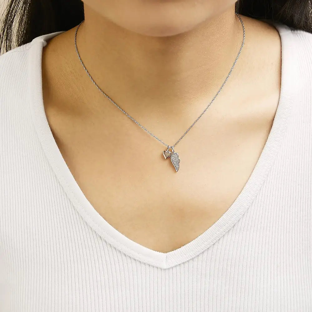 Diamond heart and wing pendant in 14k rose gold plated sterling silver bijoux-nyc direct