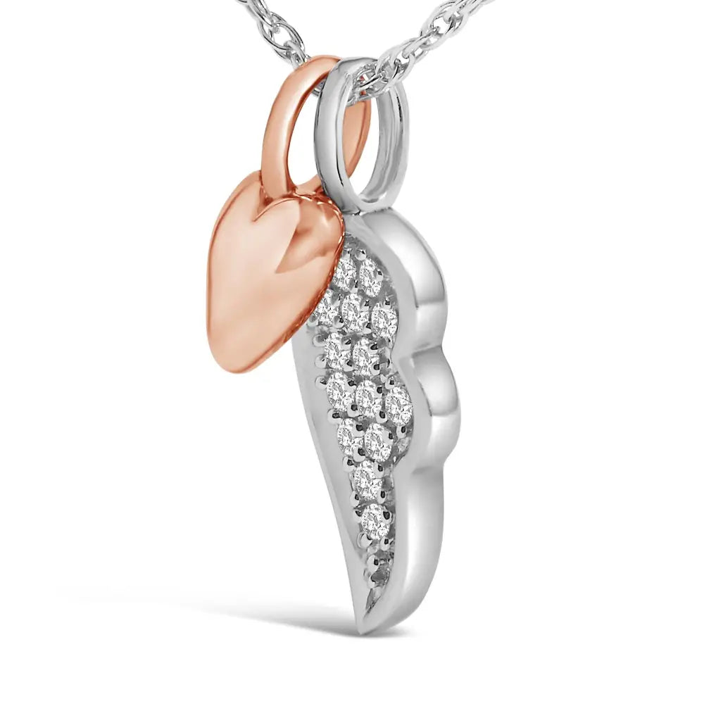 Diamond heart and wing pendant in 14k rose gold plated sterling silver bijoux-nyc direct