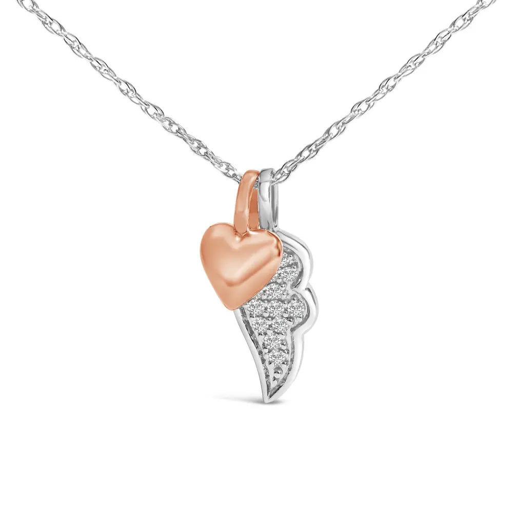 Diamond heart and wing pendant in 14k rose gold plated sterling silver bijoux-nyc direct