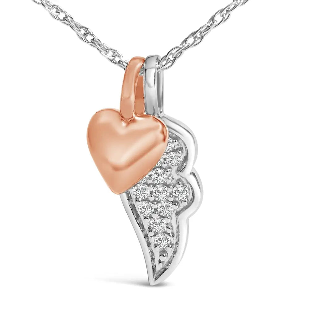 Diamond heart and wing pendant in 14k rose gold plated sterling silver bijoux-nyc direct