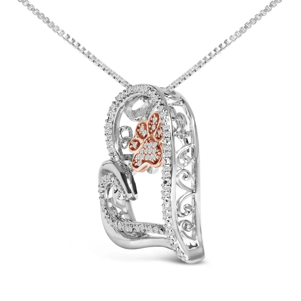 Diamond paw and heart pendant in 14k rose gold plated sterling silver bijoux-nyc direct