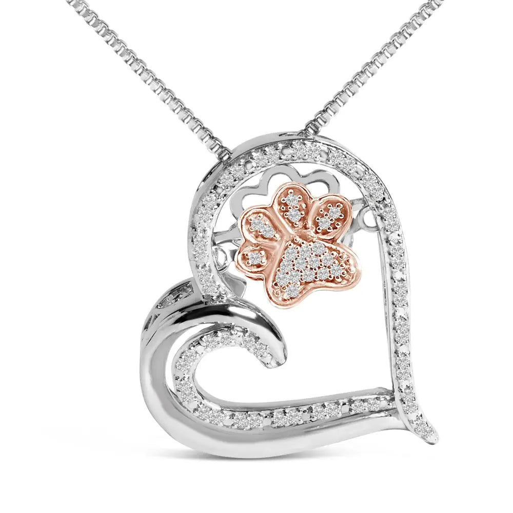 Diamond paw and heart pendant in 14k rose gold plated sterling silver bijoux-nyc direct