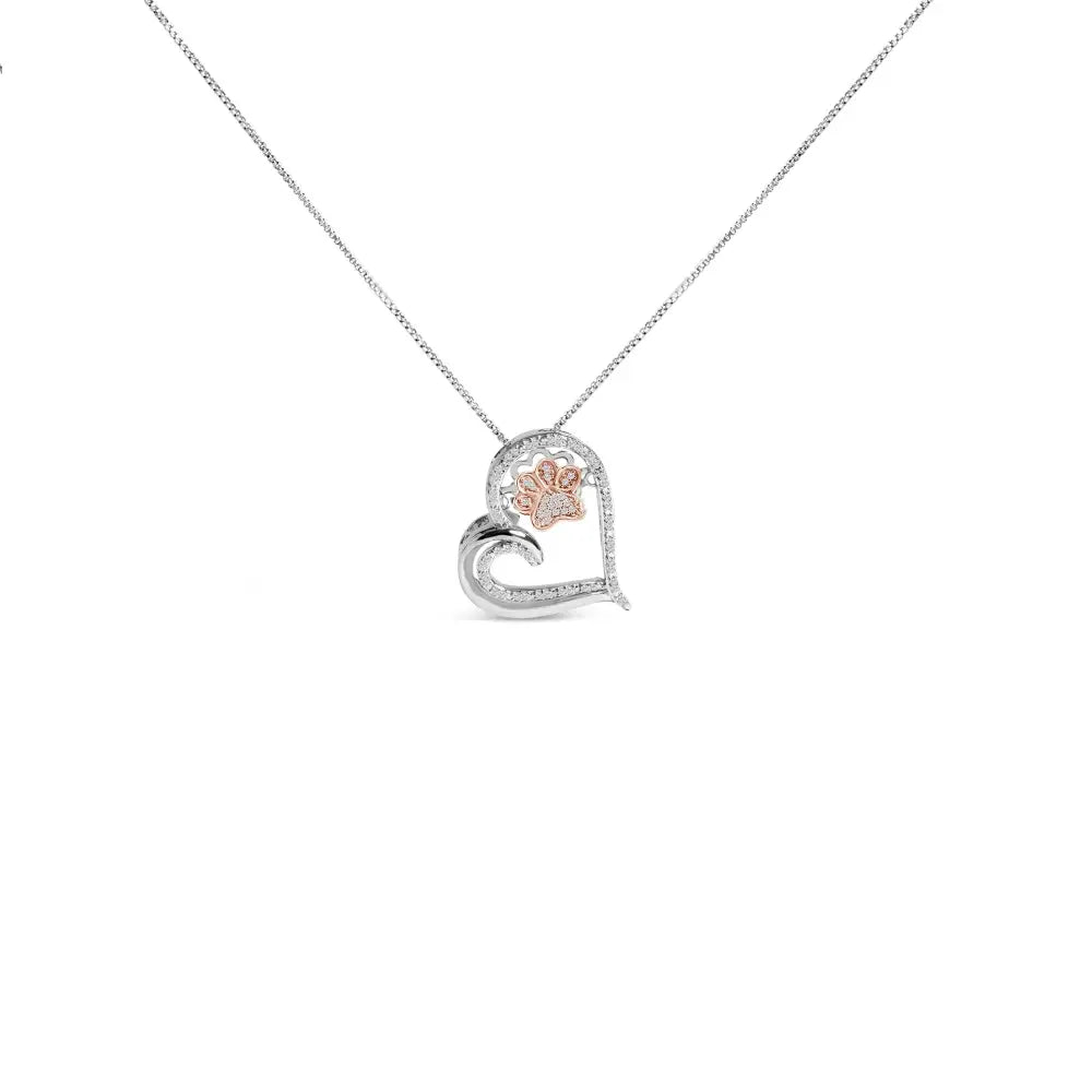 Diamond paw and heart pendant in 14k rose gold plated sterling silver bijoux-nyc direct