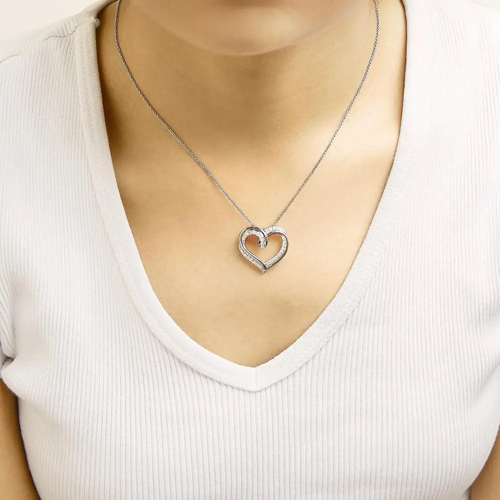 14k rose gold plated silver 1/2 cttw diamond open heart necklace bijoux-nyc direct