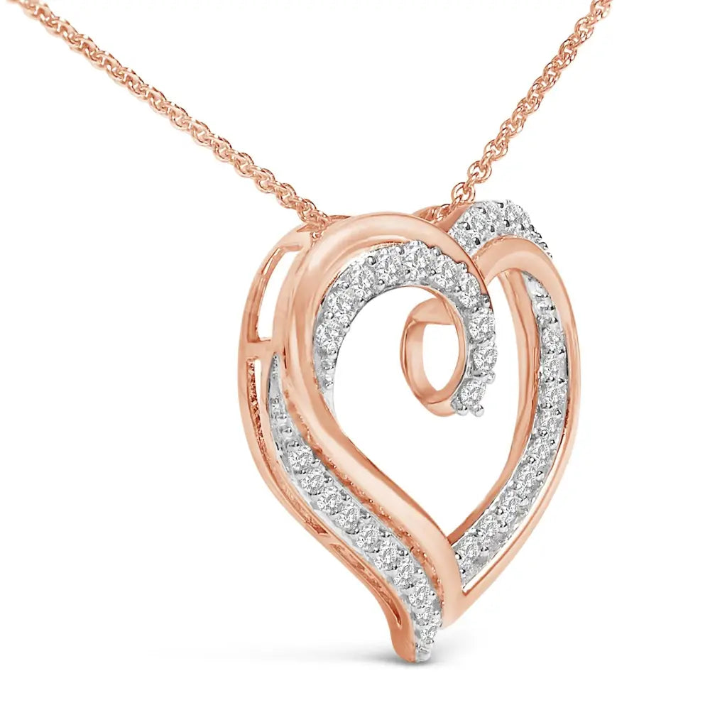 14k rose gold plated silver 1/2 cttw diamond open heart necklace bijoux-nyc direct