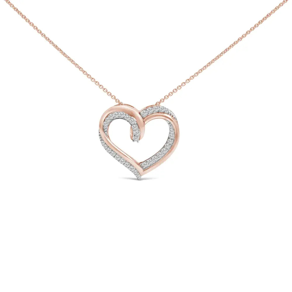 14k rose gold plated silver 1/2 cttw diamond open heart necklace bijoux-nyc direct