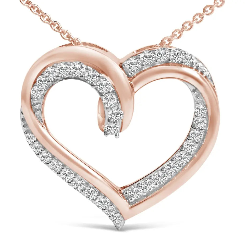14k rose gold plated silver 1/2 cttw diamond open heart necklace bijoux-nyc direct