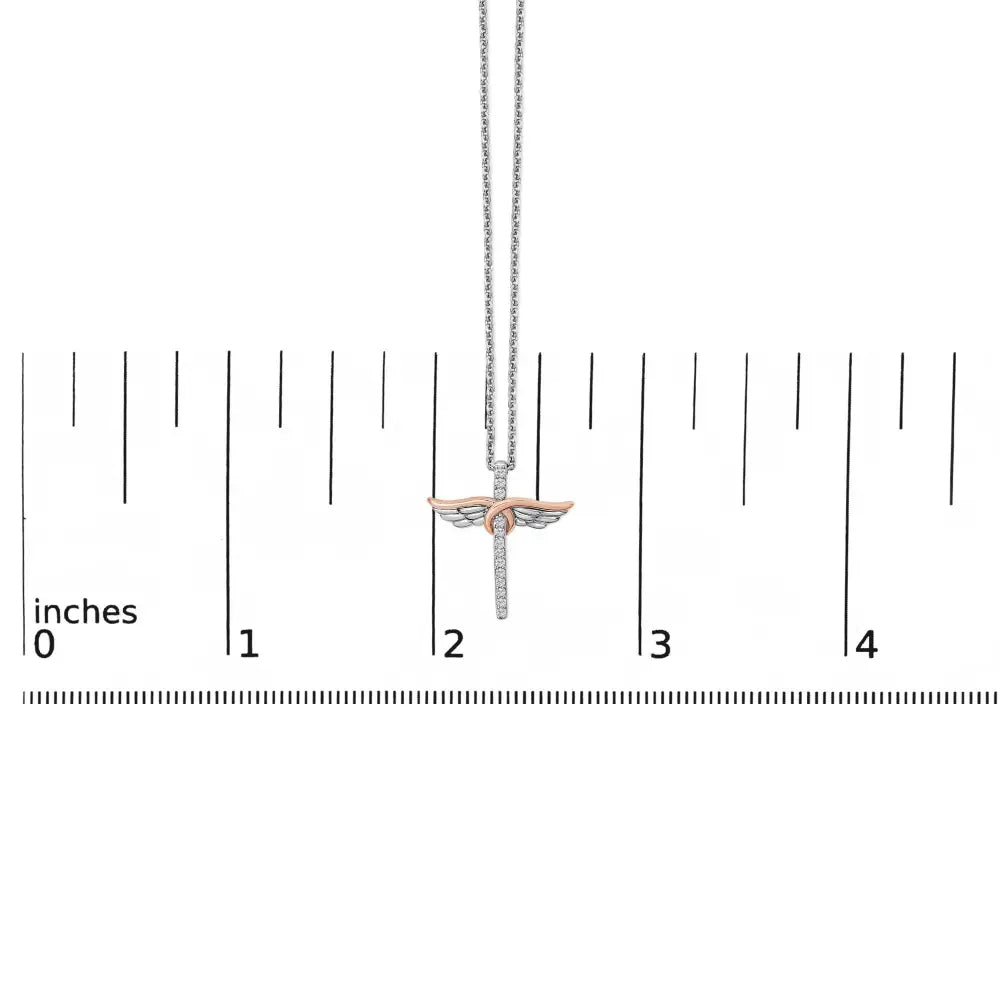 14k rose gold plated sterling silver 1/5 cttw diamond wing cross necklace bijoux-nyc direct