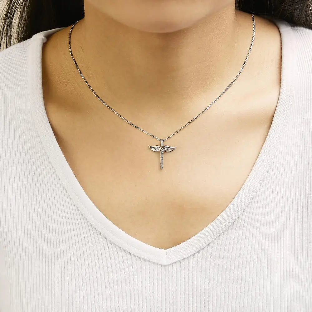 14k rose gold plated sterling silver 1/5 cttw diamond wing cross necklace bijoux-nyc direct