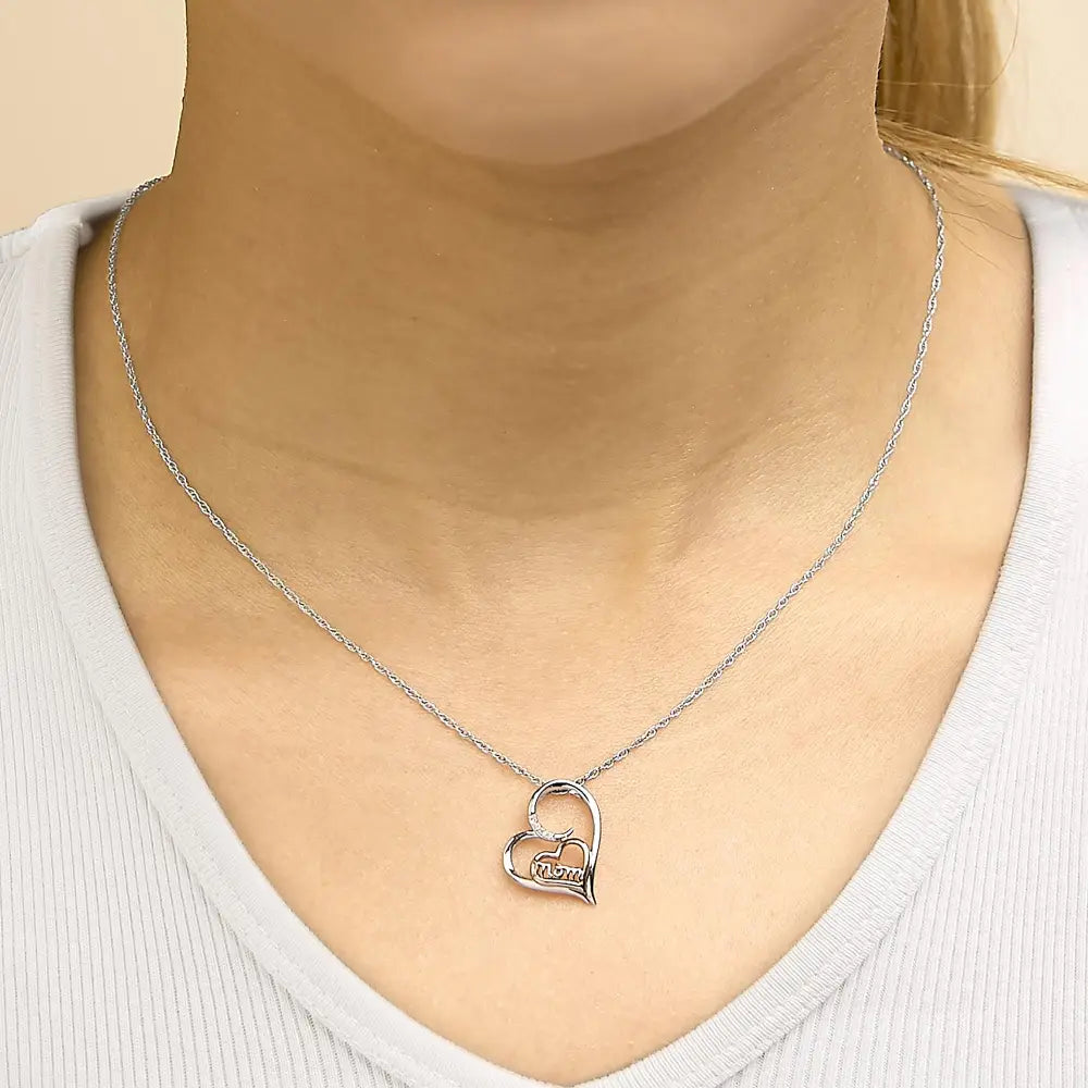 14k rose gold plated sterling silver diamond accent mom heart necklace bijoux-nyc direct