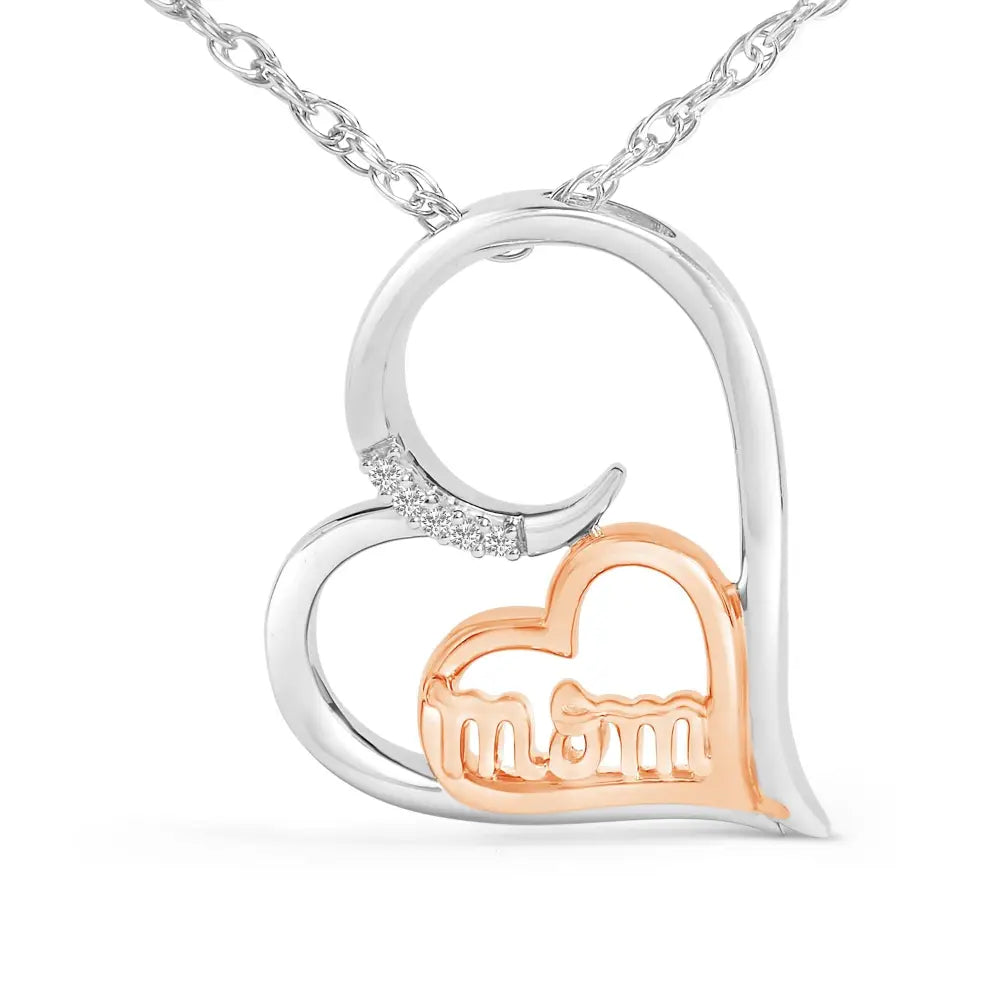 14k rose gold plated sterling silver diamond accent mom heart necklace bijoux-nyc direct
