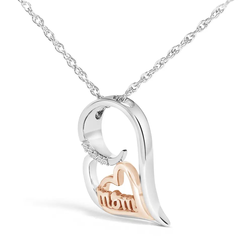 14k rose gold plated sterling silver diamond accent mom heart necklace bijoux-nyc direct
