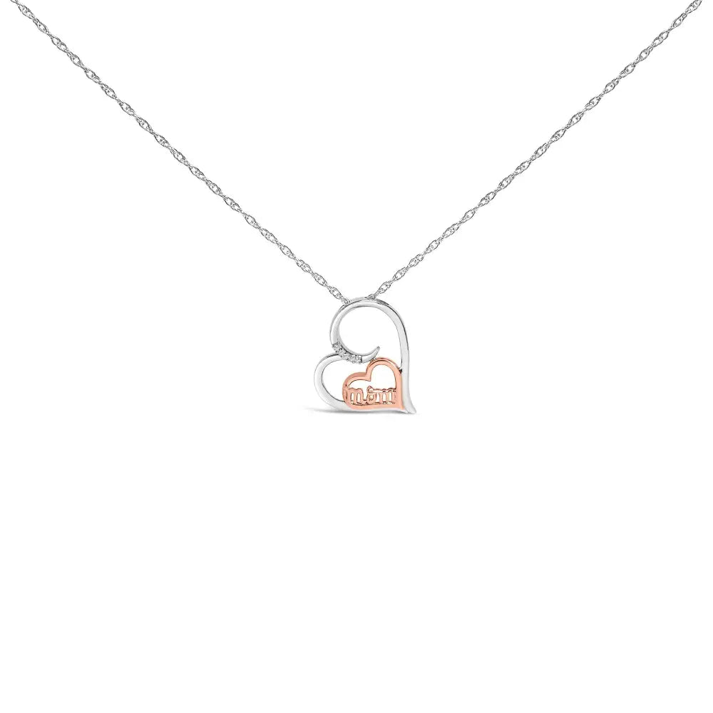14k rose gold plated sterling silver diamond accent mom heart necklace bijoux-nyc direct