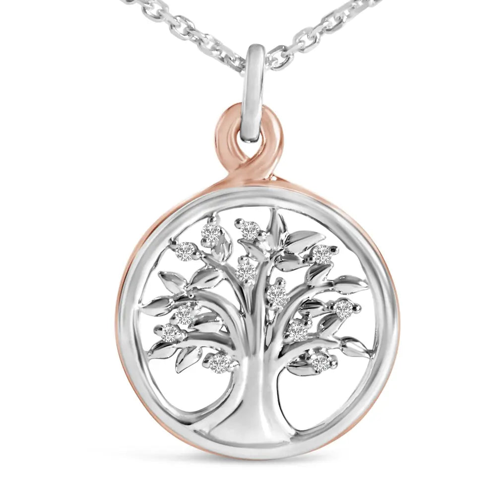 Diamond accent tree of life pendant in 14k rose gold over silver bijoux-nyc direct