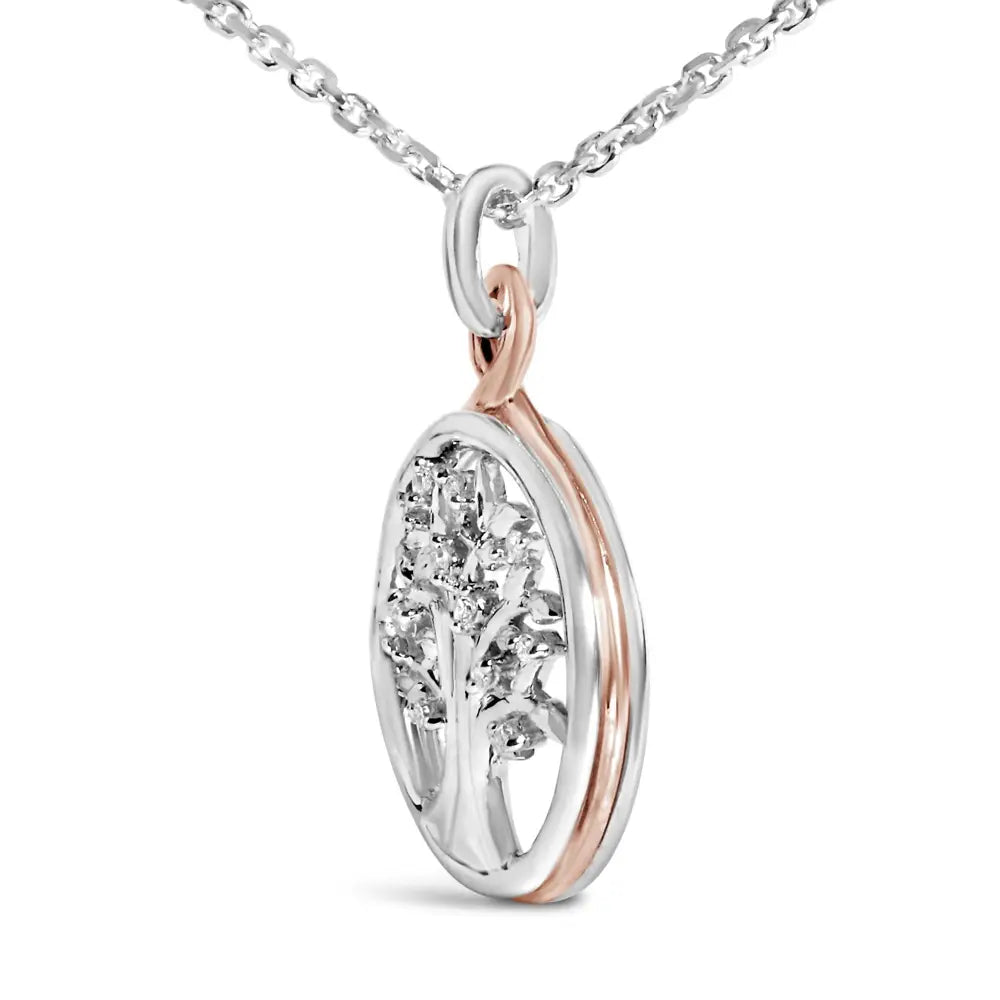 Diamond accent tree of life pendant in 14k rose gold over silver bijoux-nyc direct