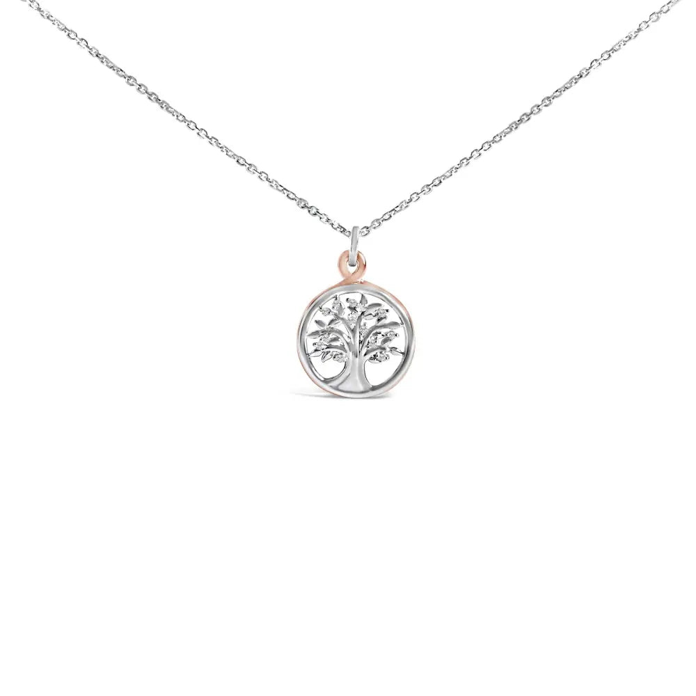 Diamond accent tree of life pendant in 14k rose gold over silver bijoux-nyc direct
