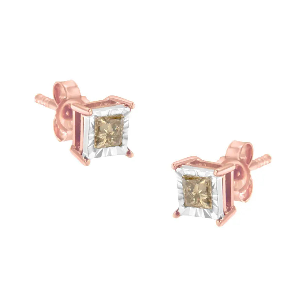 14K Rose Gold Plated Two-Tone .925 Sterling Silver 1/2 Cttw Princess-Cut Square Solitaire Stud Earrings (K-L , I2-I3 ) - Bijoux-NYC Direct