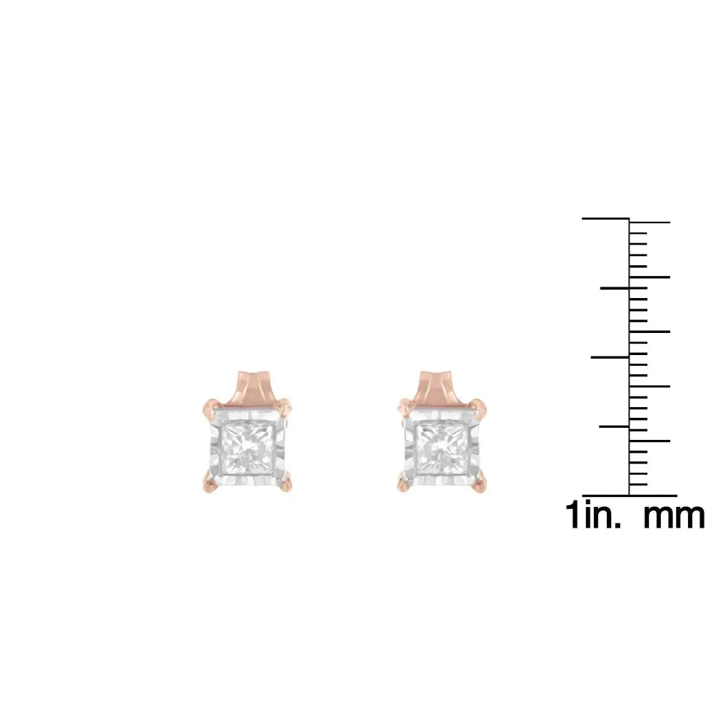 14K Rose Gold Plated Two-Tone .925 Sterling Silver 1/2 Cttw Princess-Cut Diamond Solitaire Stud Earrings (J-K , I2-I3 ) - Bijoux-NYC Direct
