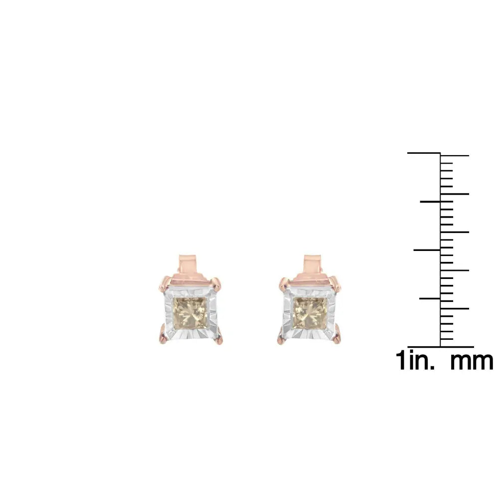 14K Rose Gold Plated Two-Tone .925 Sterling Silver 1/2 Cttw Princess-Cut Square Solitaire Stud Earrings (K-L , I2-I3 ) - Bijoux-NYC Direct