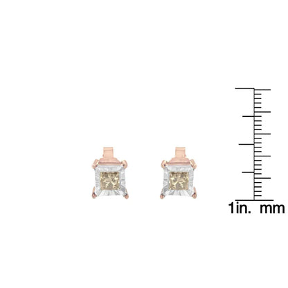 14K Rose Gold Plated Two-Tone .925 Sterling Silver 1/2 Cttw Princess-Cut Square Solitaire Stud Earrings (K-L , I2-I3 ) - Bijoux-NYC Direct