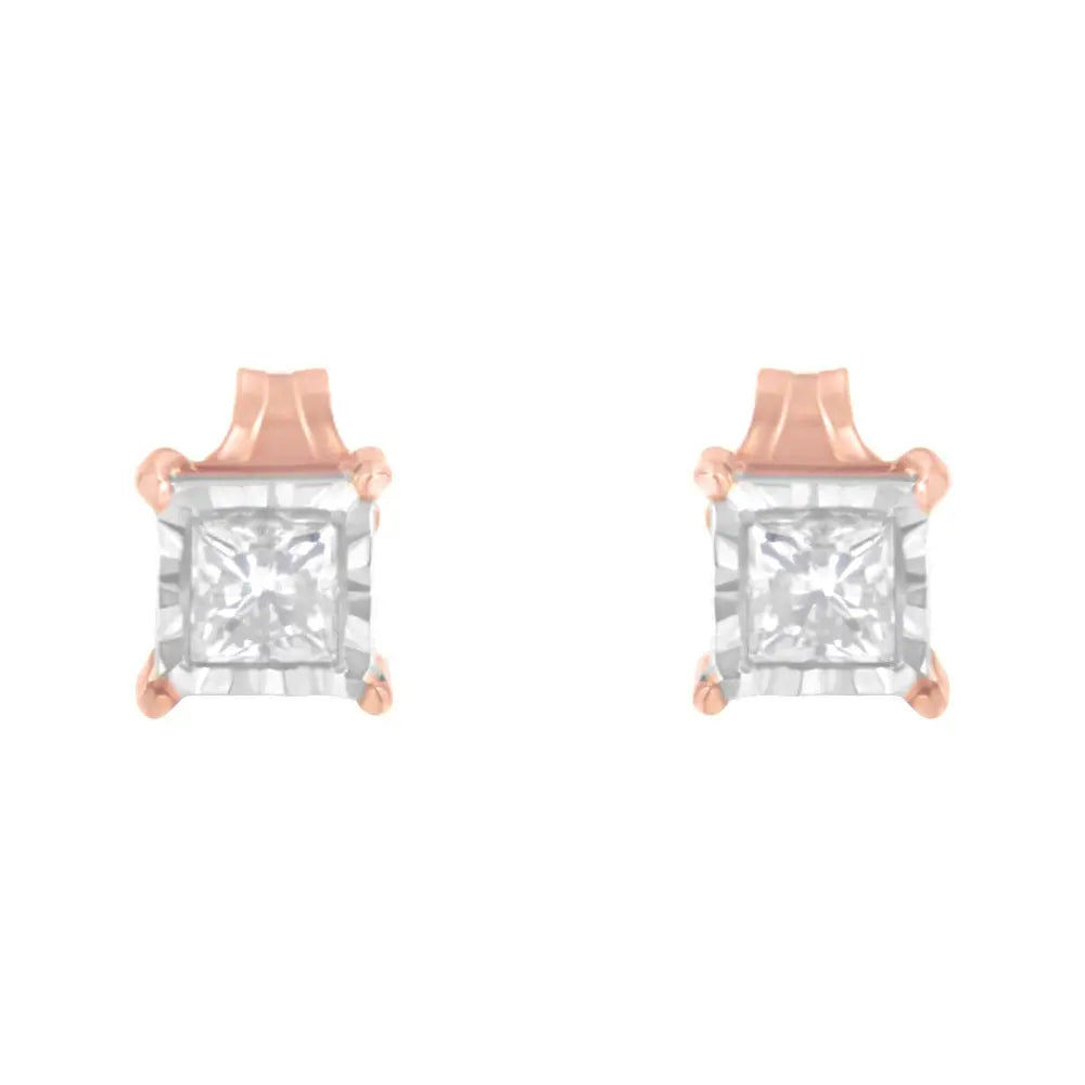 1/2 cttw princess cut diamond miracle plate studs in 14k rose gold silver bijoux-nyc direct