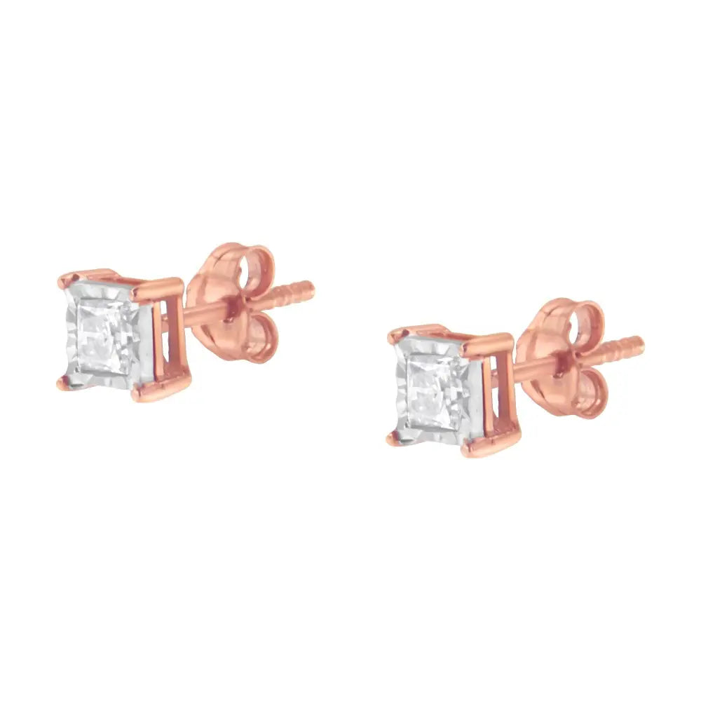 1/2 cttw princess cut diamond miracle plate studs in 14k rose gold silver bijoux-nyc direct