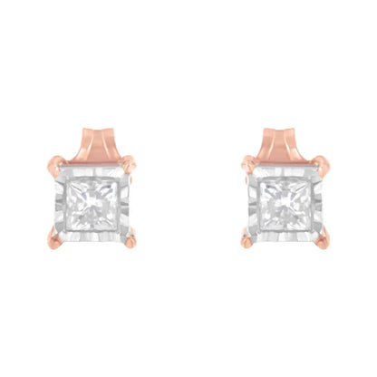 14K Rose Gold Plated Two-Tone .925 Sterling Silver 1/2 Cttw Princess-Cut Diamond Solitaire Stud Earrings (J-K , I2-I3 ) - Bijoux-NYC Direct