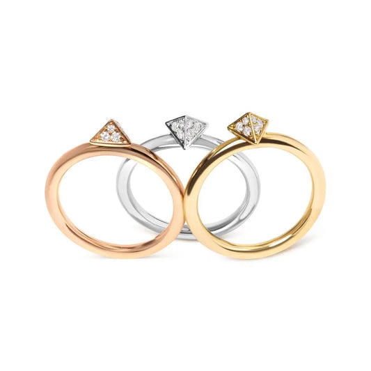14K Tri Color Gold 1/3 Cttw Diamond Pyramid Stackable Band Ring Set (G-H Color, SI1-SI2 Clarity) - Size 7 - Bijoux-NYC Direct