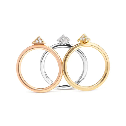 14K Tri Color Gold 1/3 Cttw Diamond Pyramid Stackable Band Ring Set (G-H Color, SI1-SI2 Clarity) - Size 7 - Bijoux-NYC Direct