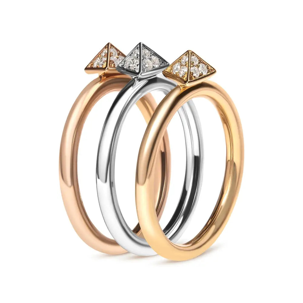 14k tri-color gold 1/3 cttw diamond pyramid stackable ring set size 7 bijoux-nyc direct