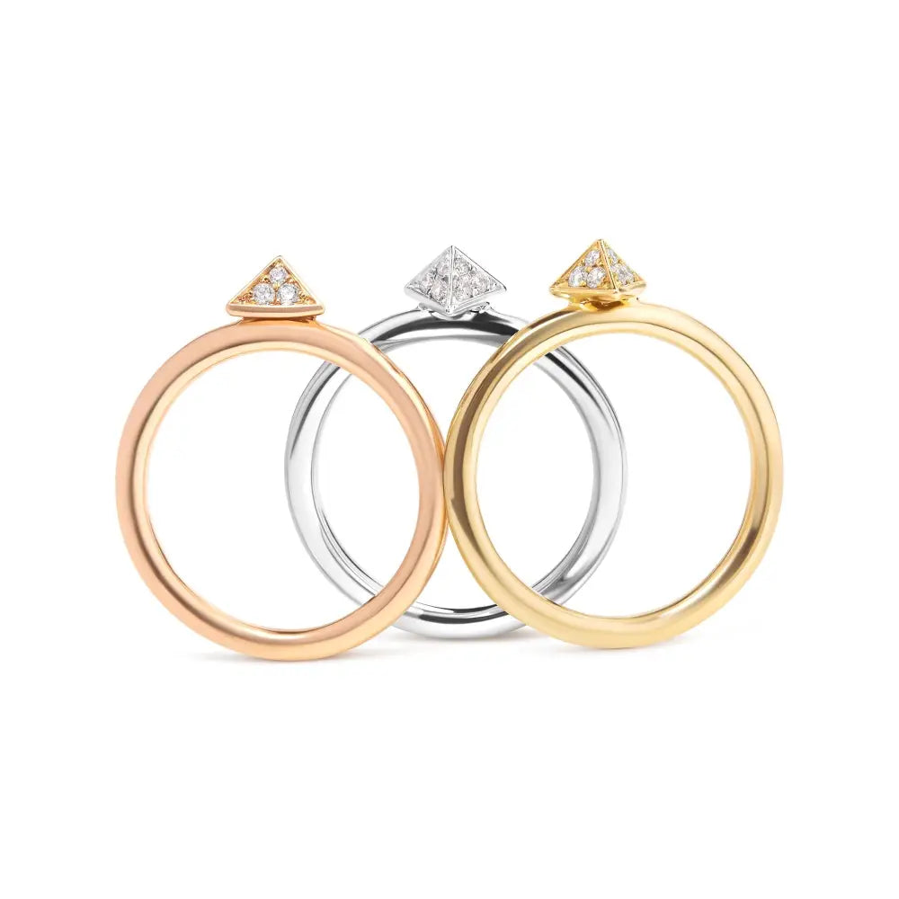 14k tri-color gold 1/3 cttw diamond pyramid stackable ring set size 7 bijoux-nyc direct