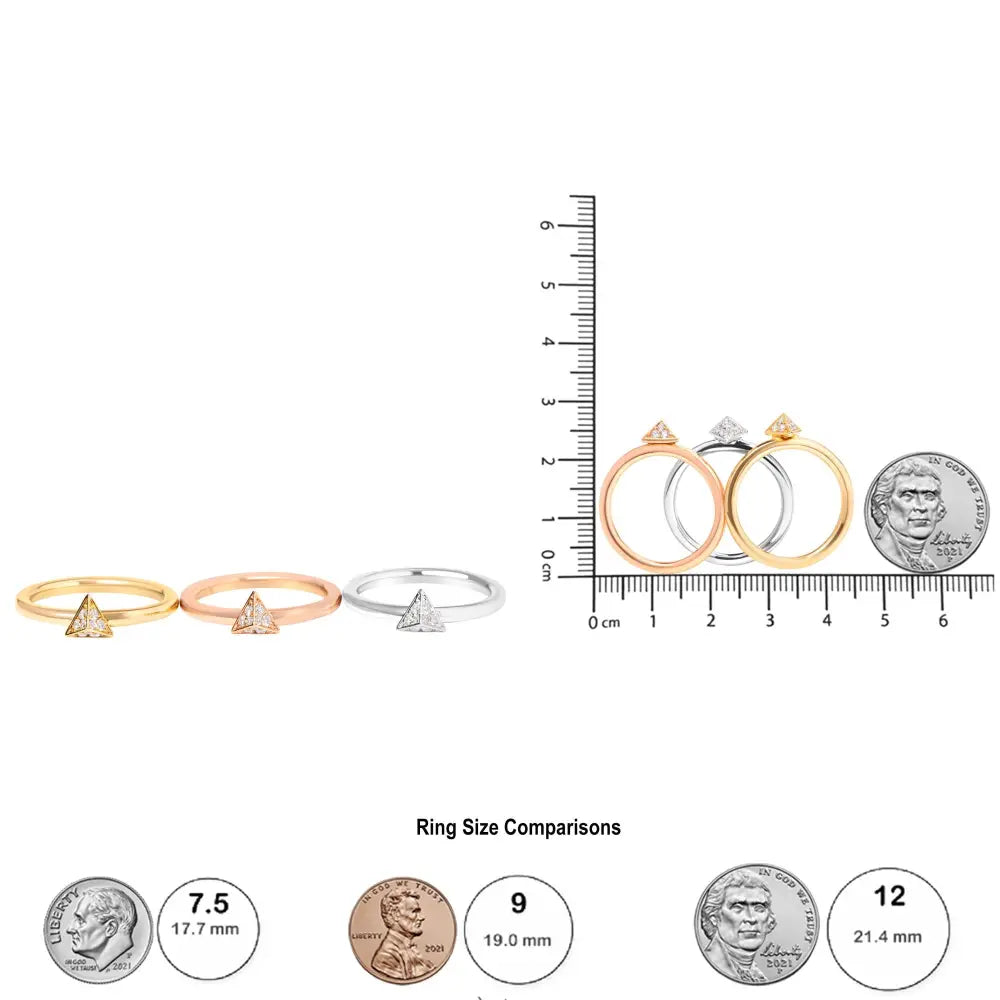 14k tri-color gold 1/3 cttw diamond pyramid stackable ring set size 7 bijoux-nyc direct