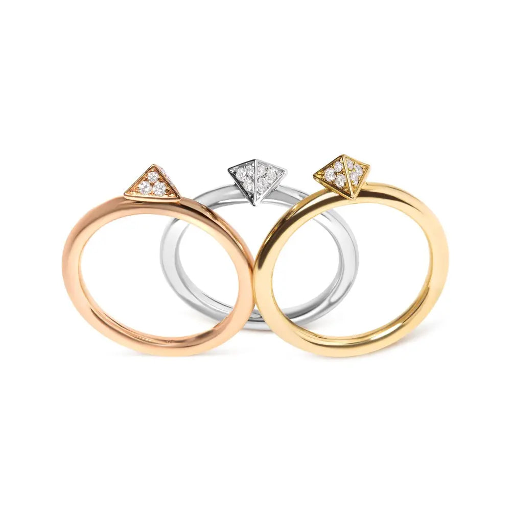 14k tri-color gold 1/3 cttw diamond pyramid stackable ring set size 7 bijoux-nyc direct