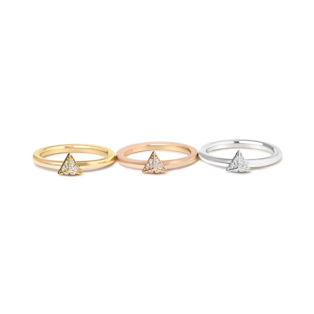 14k tri-color gold 1/3 cttw diamond pyramid stackable ring set size 7 bijoux-nyc direct